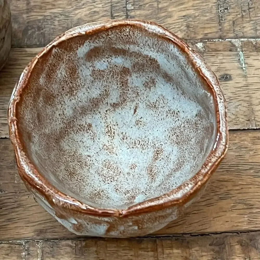 Organic Shape Handmade Textured Ceramic Bowls Set of 4 Rustic Earthy Tones